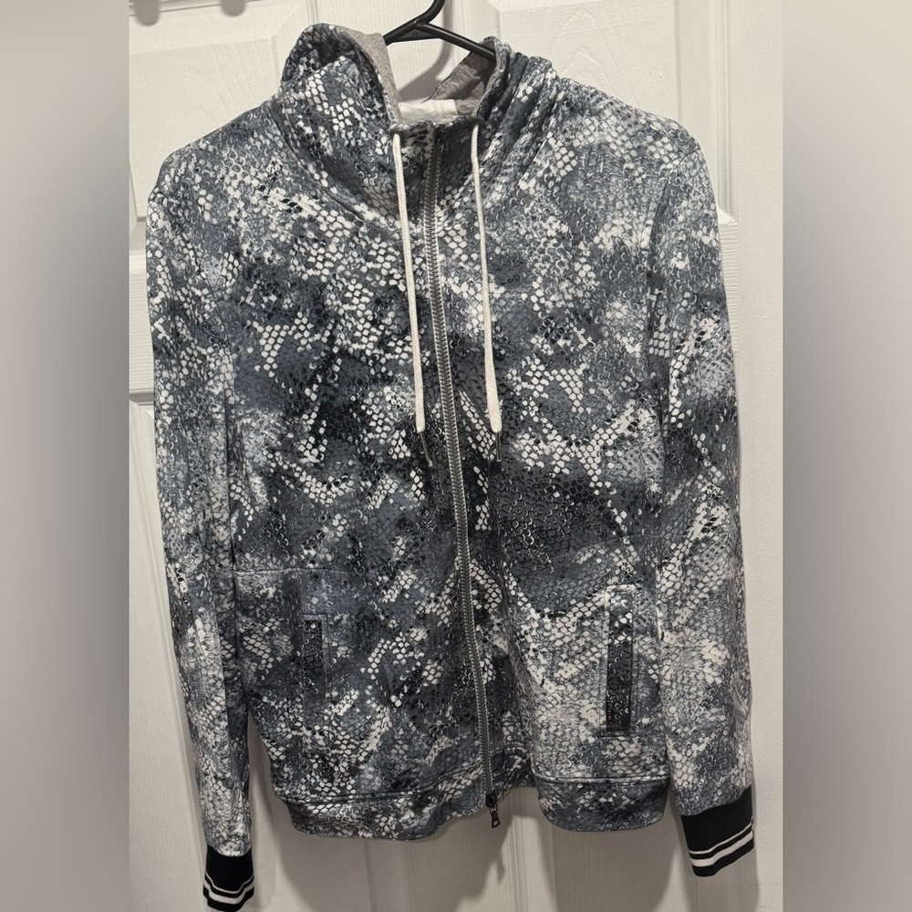 MARC CAIN SPORTS snake print cotton zip up light hoodie athleisure gray slim 12